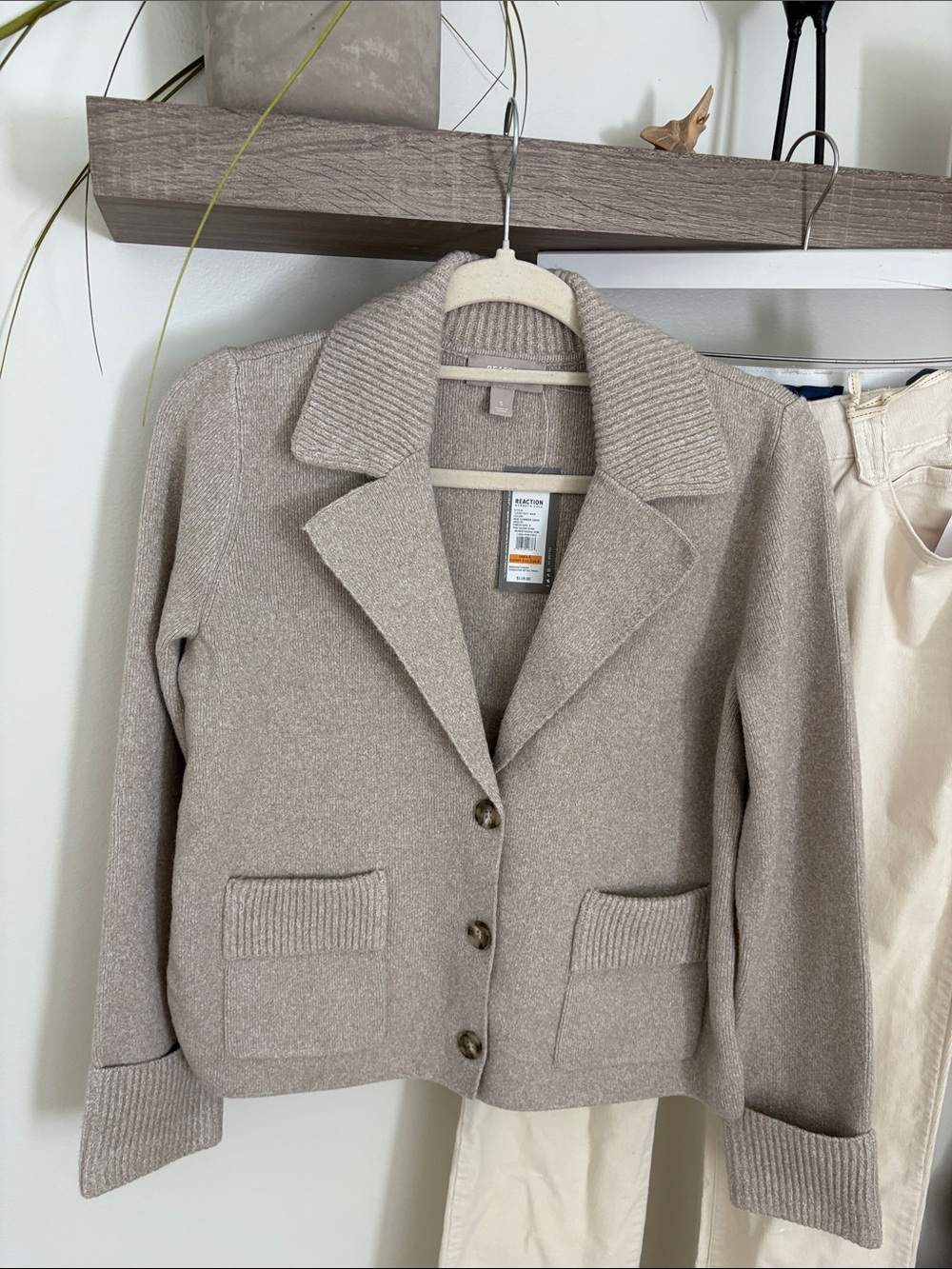 Kenneth Cole Rib Collar Button Front Jacket - Taupe